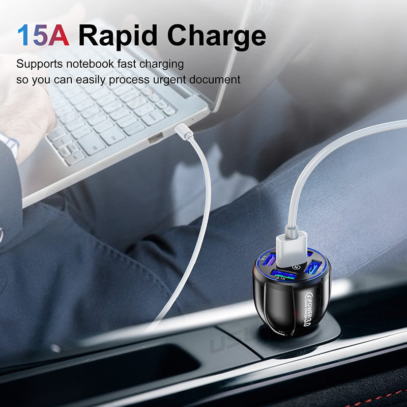 15A 5 Ports USB Car Charge Quick Mini LED Fast Charging